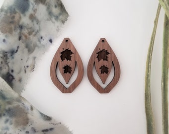 20 pieces - Falling leaves laser cut and engraved wooden earring findings, wholesale, macrame accessories, it's fall y'all, seasonal earring