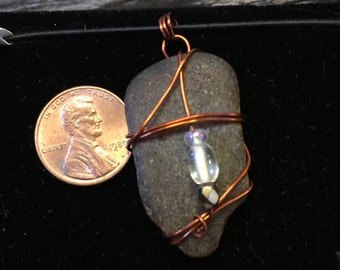 Wire wrapped sea glass pendant