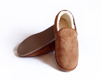 Charentaises mixed camel color sheepskin leather slipper