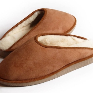 Mules homme camel fourrées en peau de mouton pantoufle image 4