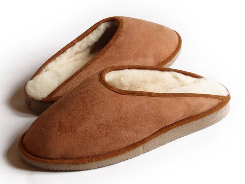 Mules homme camel fourrées en peau de mouton pantoufle image 4