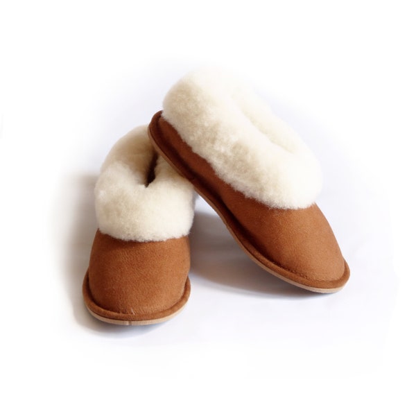 Chaussons enfant camel, en peau de mouton