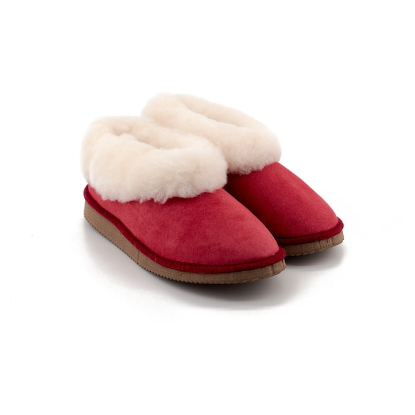 Chaussons mixte rouge en peau de mouton