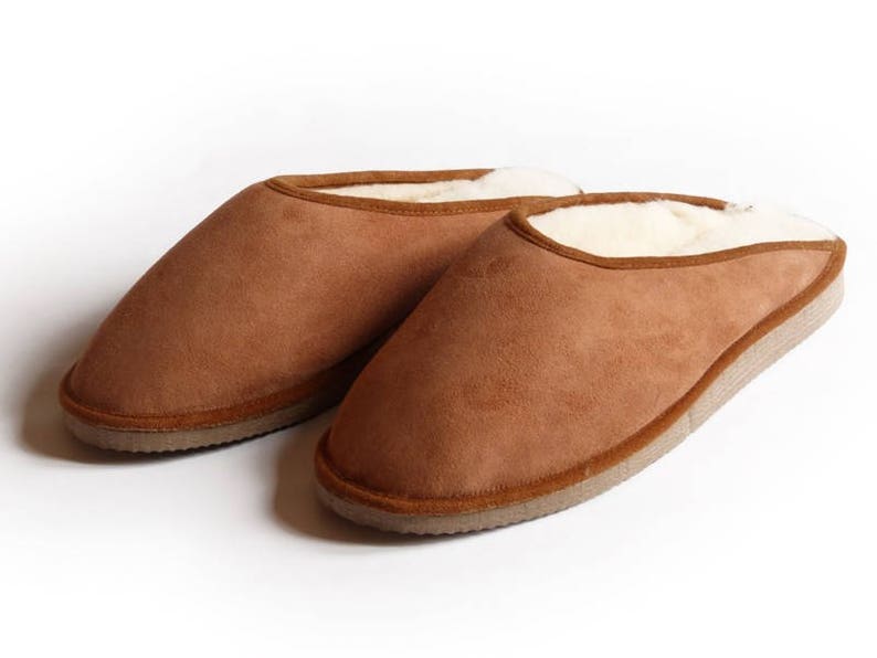 Mules homme camel fourrées en peau de mouton pantoufle image 1