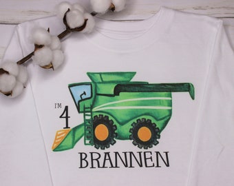 Personalized Boy Farm Birthday Shirt, Combine Birthday Shirt, Tractor Birthday Outfit, Harvest Farm Clothes, Farm Animal Birthday Shirt