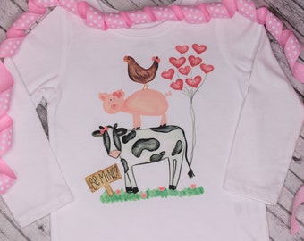 Farm Animal Valentine Shirt, Toddler Girl Valentine Top, Valentine Farm Shirt Girl, Chicken Farm Shirt, Personalized Sibling Shirt