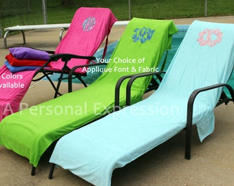 Monogrammed Beach Pool Lounge Chair Cover, Applique, Floral Monogram,Bridesmaid,Cruise, Mother'sDay,Graduation,Birthday, Terry,Embroidery