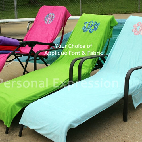 Monogrammed Chaise Lounge Beach Chair Cover Towel - Etsy