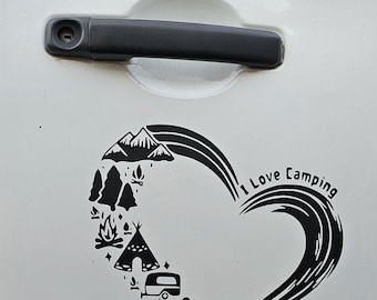I Love Camping Vinyl Decal: Heart Camper Sticker for Car, RV