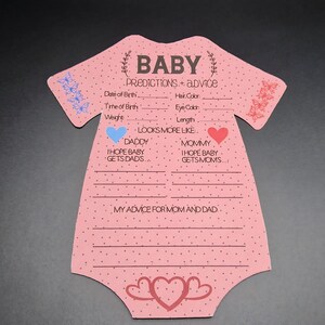 Schede di previsioni e consigli per il baby shower – Ricordo a forma di tutina per gli ospiti del baby shower / Genere neutro / Attività divertente per il baby shower