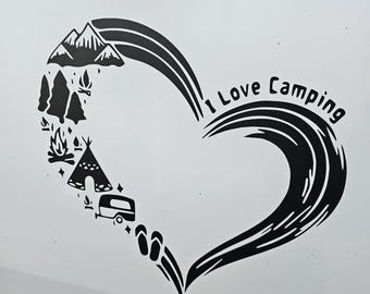 I Love Camping Vinyl Decal: Heart Camper Sticker for Car, RV