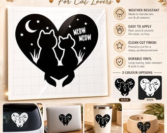 Outdoor Use  | Meow Cats Heart Sticker | Waterproof Vinyl Decal for Cat Lovers