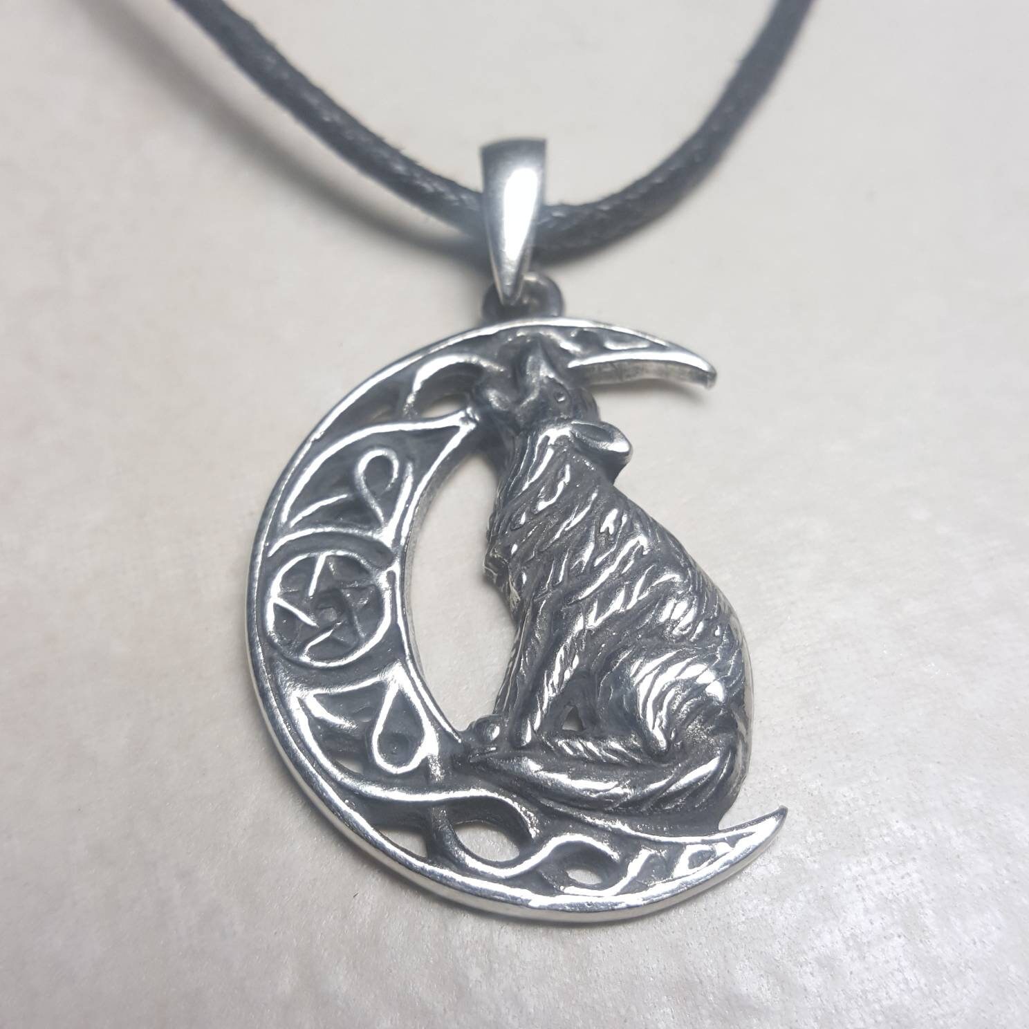Wolf Crescent Moon Pentacle Pentagram Pendant Necklace Jewelry | Etsy