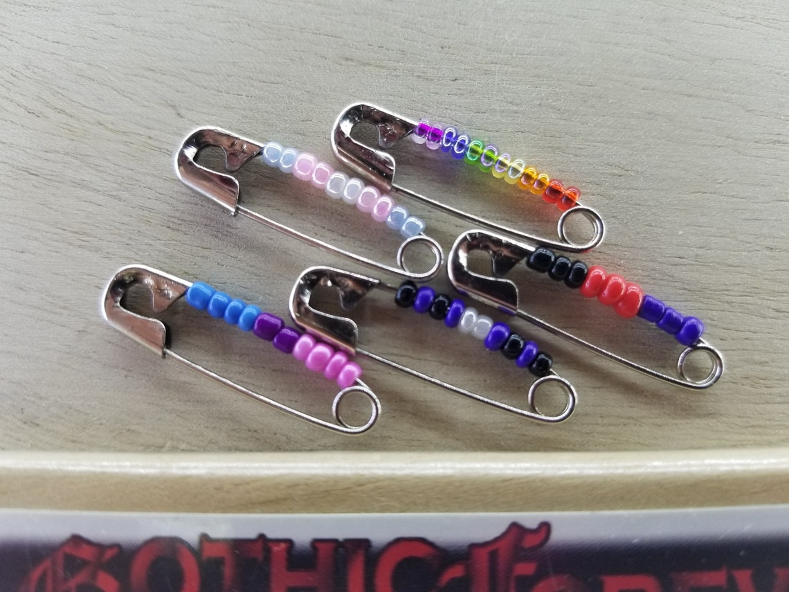 CUSTOM Pride Flag Beaded Safety Pins Button Like Safe Place Etsy