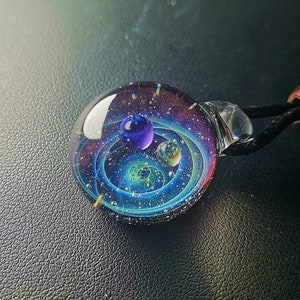 Planet Stars , glass dome,SpaceBlown Glass Universe Pendant 1 Inches, Night Sky Galaxy Necklace, Twisted Space Glass Pendant, Unique Gift