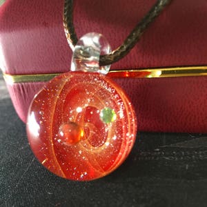 Unique Birthday GiftHandmade Glass Universe Pendant 24mm, blue Galaxy Pendant Necklace, Twisted Space Glass Pendant Red