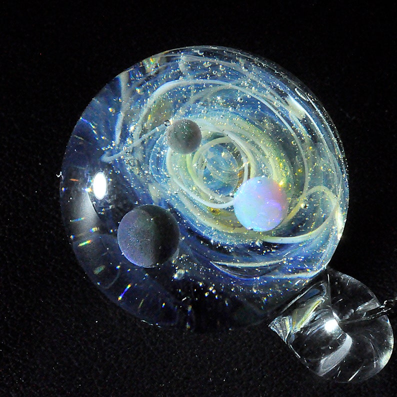 Twisted Space Glass Pendant Handmade Glass Universe Pendant 23mm,Unique Birthday Gift\uff0c blue Galaxy Pendant Necklace