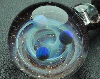 Unique Birthday Gift，Handmade Glass Universe Pendant 24mm, blue Galaxy Pendant Necklace, Twisted Space Glass Pendant