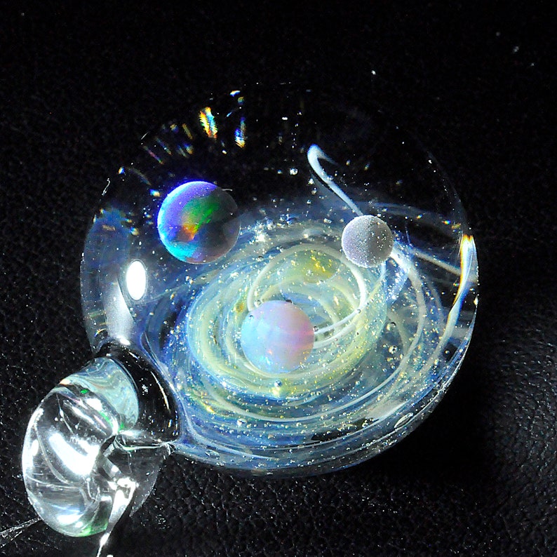 Twisted Space Glass Pendant Handmade Glass Universe Pendant 23mm,Unique Birthday Gift\uff0c blue Galaxy Pendant Necklace
