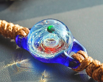 Unique Birthday Gift，Handmade Glass Universe bracelet, blue Galaxy bracelet, Twisted Space Glass bracelet，Universe Jewelry Silver Planet Sky