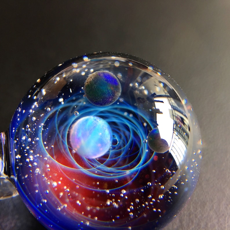 Twisted Space Glass Pendant Handmade Glass Universe Pendant 24mm,Unique Birthday Gift\uff0c black Galaxy Pendant Necklace