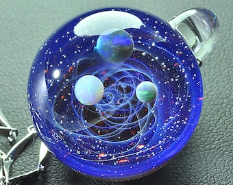 Night Sky Galaxy Necklace,Space Blown Glass Universe Pendant 1 Inches,glass dome,Planet Stars ,  Twisted Space Glass Pendant, Unique Gift