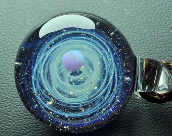 Unique Birthday Gift，Handmade Glass Universe Pendant 24mm, blue Galaxy Pendant Necklace, Twisted Space Glass Pendant