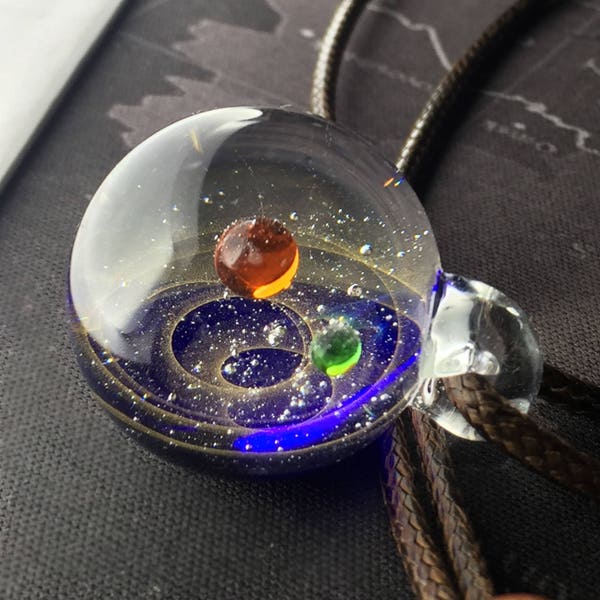 Unique Birthday Gift，Handmade Glass Universe Pendant 24mm, blue Galaxy Pendant Necklace, Twisted Space Glass Pendant