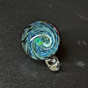 Space glass pendant,Ocean Pendant Silver universe glass pendant Necklace, Opal pendant, Solar Eclipse Art Glass , Glass Dome Unique Gift