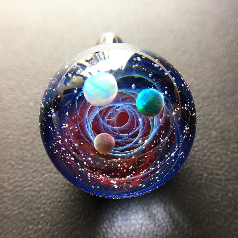 Twisted Space Glass Pendant Handmade Glass Universe Pendant 24mm,Unique Birthday Gift\uff0c black Galaxy Pendant Necklace