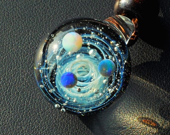 Unique Birthday Gift，Handmade Glass Universe Pendant 24mm, blue Galaxy Pendant Necklace, Twisted Space Glass Pendant