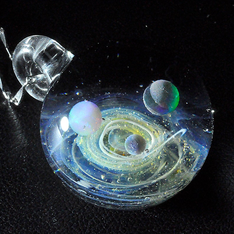 Twisted Space Glass Pendant Handmade Glass Universe Pendant 23mm,Unique Birthday Gift\uff0c blue Galaxy Pendant Necklace