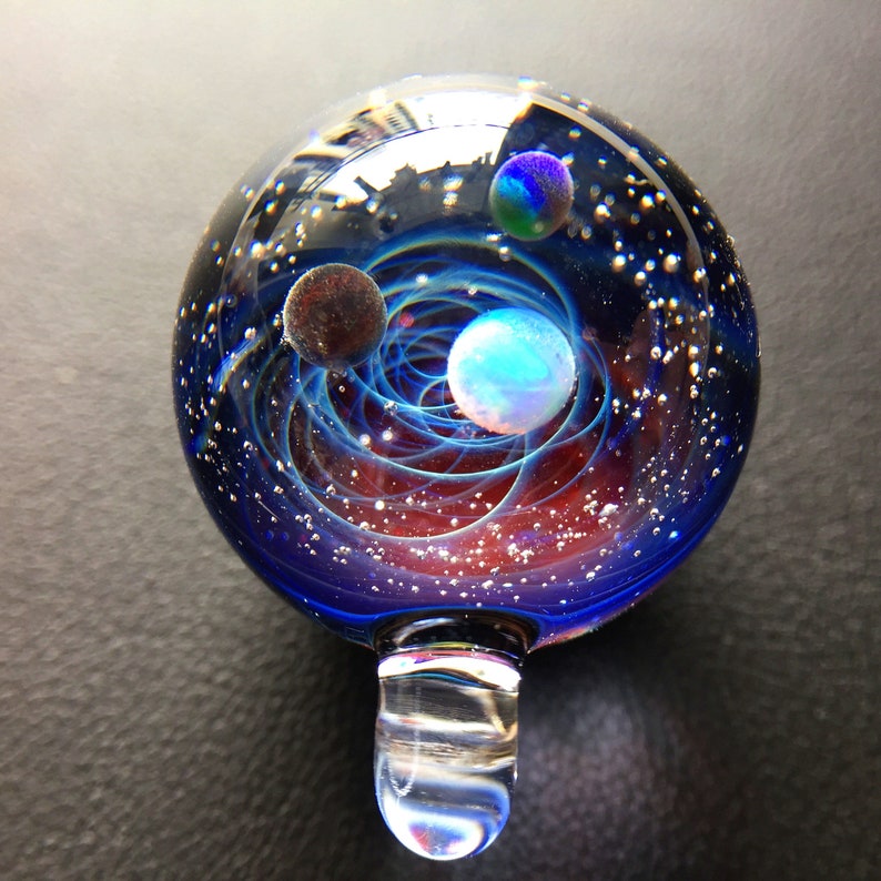 Twisted Space Glass Pendant Handmade Glass Universe Pendant 24mm,Unique Birthday Gift\uff0c black Galaxy Pendant Necklace