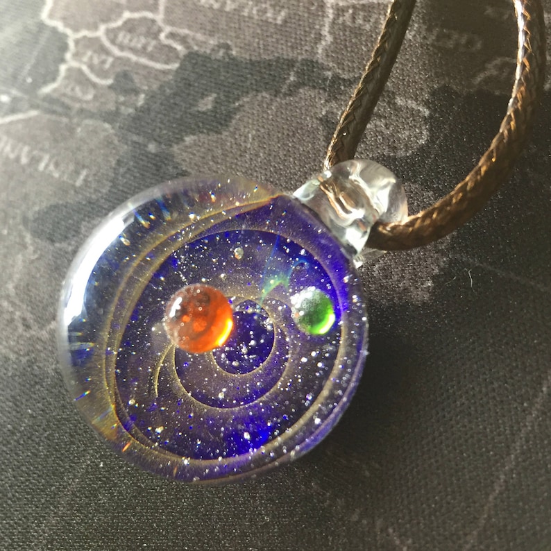 Unique Birthday GiftHandmade Glass Universe Pendant 24mm, blue Galaxy Pendant Necklace, Twisted Space Glass Pendant image 5