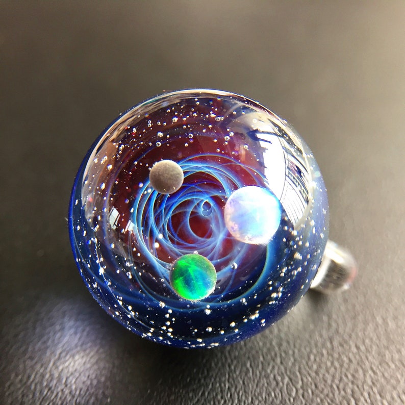 Twisted Space Glass Pendant Handmade Glass Universe Pendant 24mm,Unique Birthday Gift\uff0c black Galaxy Pendant Necklace