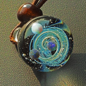 Unique Gift Pendant Glass Galaxy Necklace Space Handmade Blown Ball 24mm 1 inch Universe Jewelry Silver Planet Sky  Borosilicate Nebula Ar
