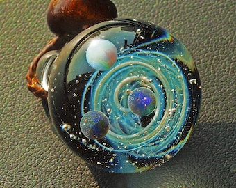Unique Gift Pendant Glass Galaxy Necklace Space Handmade Blown Ball 24mm 1 inch Universe Jewelry Silver Planet Sky  Borosilicate Nebula Ar