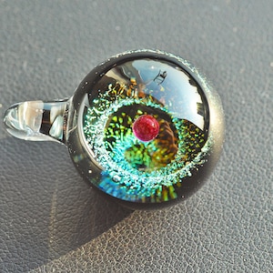 Unique Gift Pendant Glass Galaxy Necklace Space Handmade Blown Ball 24mm 1 inch Universe Jewelry Silver Planet Sky  Borosilicate Nebula Ar