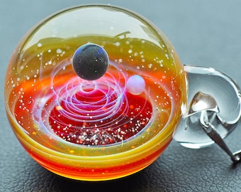 glass pendant space universe galaxy silver & gold fumed glass Gilson opal Planet Stars Night Sky Galaxy Necklace Twisted  Unique Gift