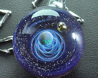 Unique Birthday Gift，Handmade Glass Universe Pendant 24mm, blue Galaxy Pendant Necklace, Twisted Space Glass Pendant