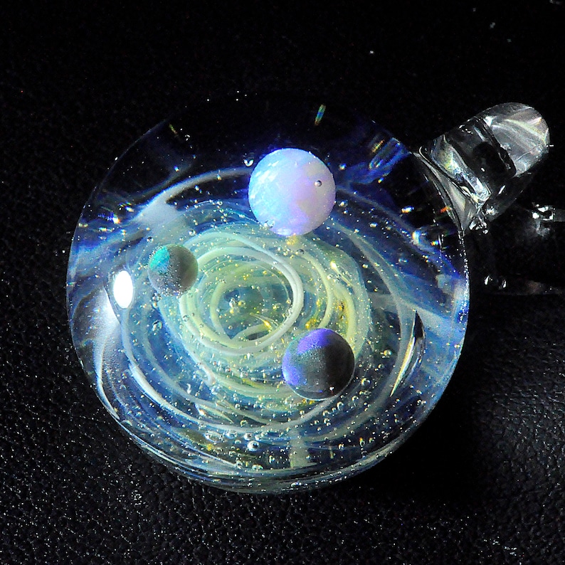 Twisted Space Glass Pendant Handmade Glass Universe Pendant 23mm,Unique Birthday Gift\uff0c blue Galaxy Pendant Necklace