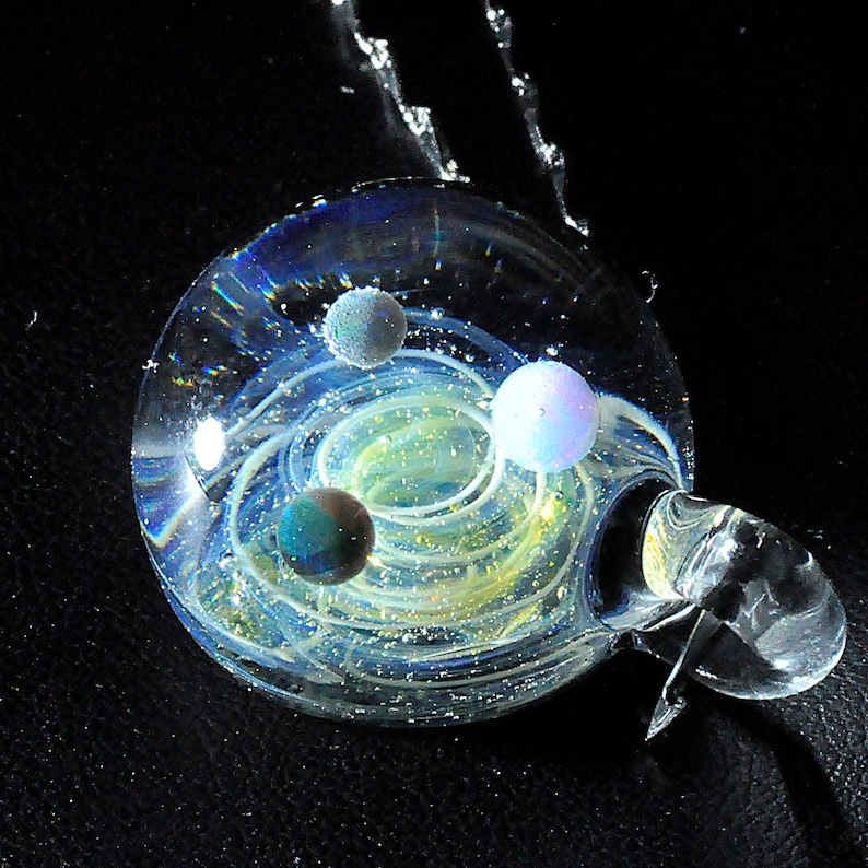 Twisted Space Glass Pendant Handmade Glass Universe Pendant 23mm,Unique Birthday Gift\uff0c blue Galaxy Pendant Necklace