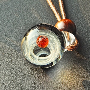 Space glass pendant,Ocean Pendant Silver universe glass pendant Necklace, Opal pendant, Solar Eclipse Art Glass , Glass Dome