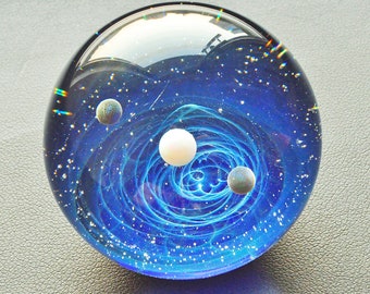 glass dome Planet Stars Twisted Space Glass marble，Unique Gift Night Sky Galaxy marble Universe pellet Ball Space Blown Glass 4.5cm