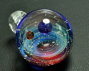 Unique Birthday Gift，Handmade Glass Universe Pendant 24mm, blue Galaxy Pendant Necklace, Twisted Space Glass Pendant