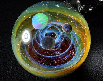 Unique Birthday Gift，Handmade Glass Universe Pendant 24mm, blue Galaxy Pendant Necklace, Twisted Space Glass Pendant
