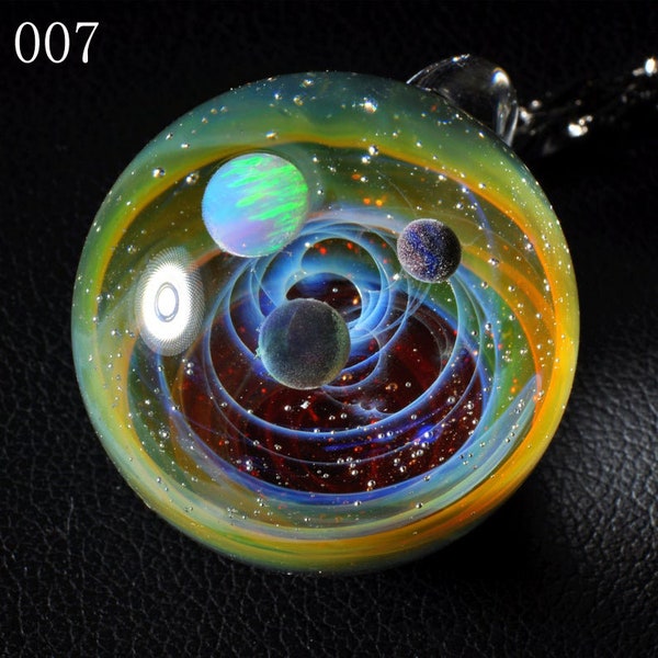 Unique Birthday Gift，Handmade Glass Universe Pendant 24mm, blue Galaxy Pendant Necklace, Twisted Space Glass Pendant