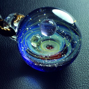 Planet Stars , glass dome,SpaceBlown Glass Universe Pendant 1 Inches, Night Sky Galaxy Necklace, Twisted Space Glass Pendant, Unique Gift