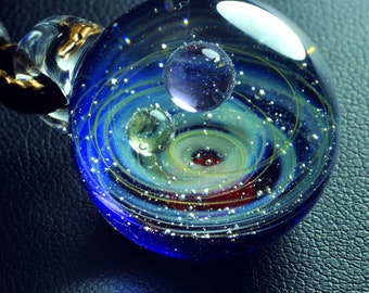 Planet Stars , glass dome,SpaceBlown Glass Universe Pendant 1 Inches, Night Sky Galaxy Necklace, Twisted Space Glass Pendant, Unique Gift