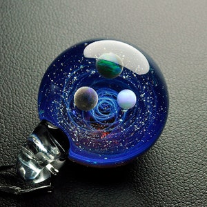 Night Sky Galaxy Necklace, Planet Stars , glass dome,SpaceBlown Glass Universe Pendant 1 Inches, Twisted Space Glass Pendant, Unique Gift